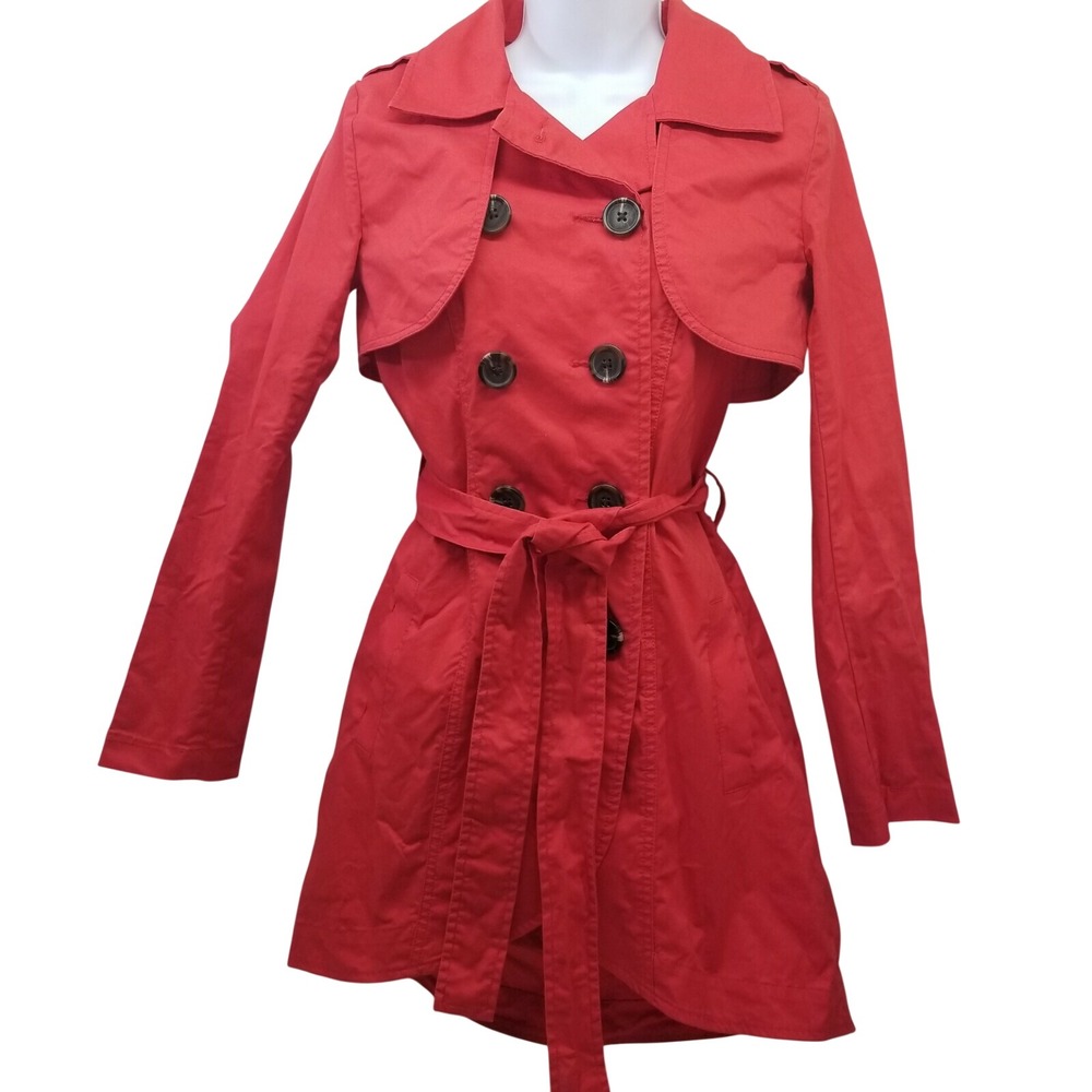 Cabi‎ 2 Poppy Red 334 Convertible Belted Trench Coat Jacket Vest Pockets 3 In 1